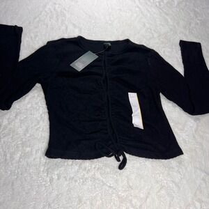 Wild Fable Black Ribbed Ruched Drawstring Long‎ Sleeve Crop Top Size Small NWT